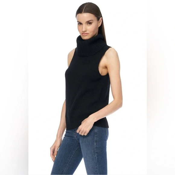 360 Cashmere Sleeveless Tank Turtle Neck Cowl Neck Sweater Grey Medium Open Back - Picture 2 of 7